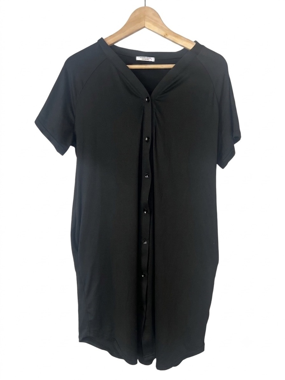 Ekouaer Button Down Nightshirt Womens L Black Short Sleeve W/ Pocket Sleep Dress